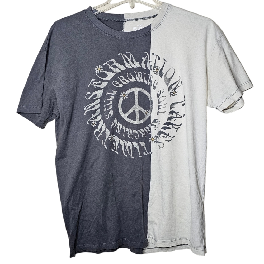 Hollister Oversized Colorblock Peace Sign & Daisy Tee Size Small